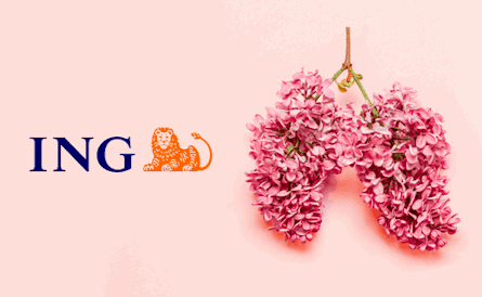 ING lion logo on photo of pink blossom branch in shape of lungs